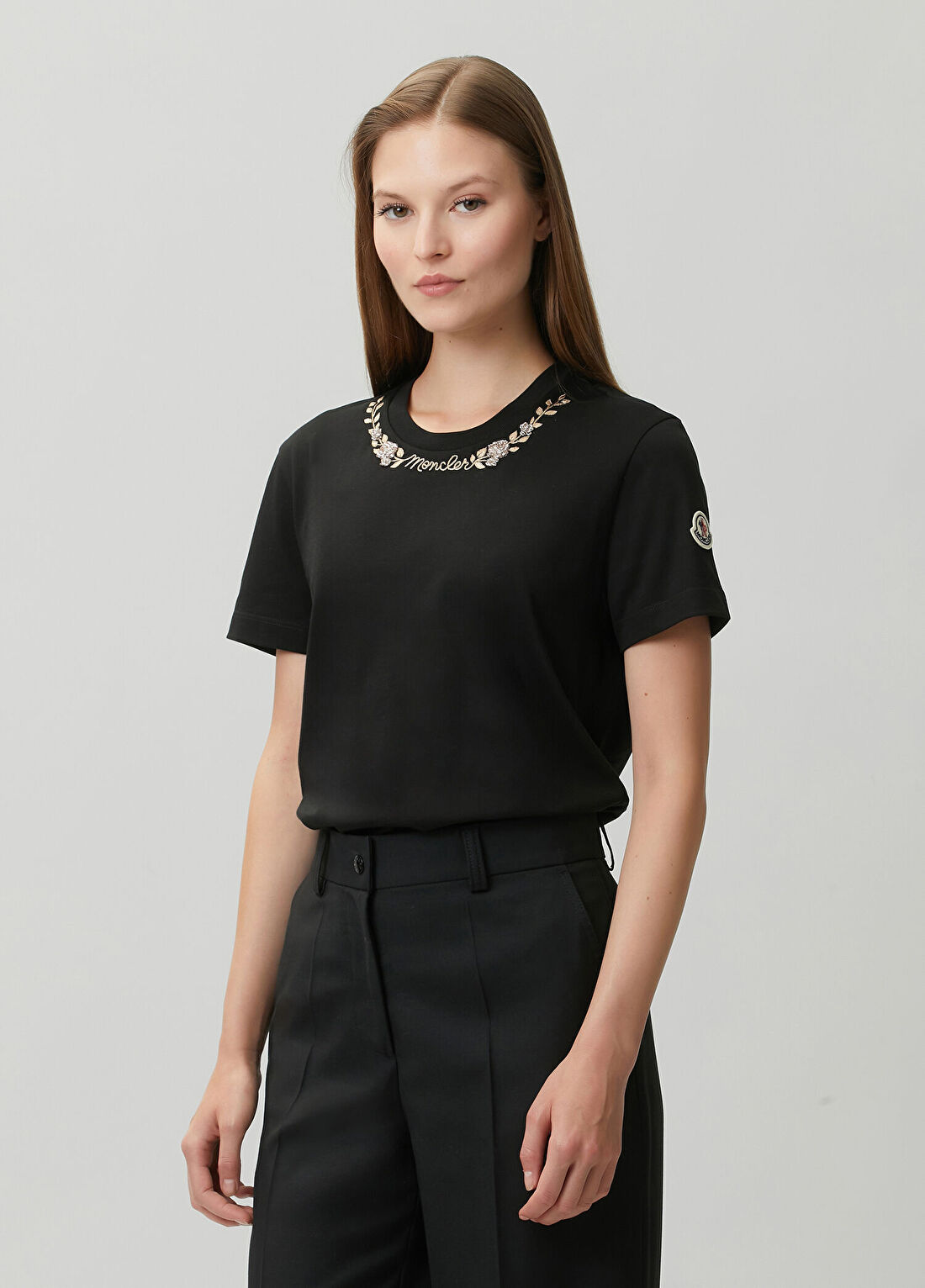Moncler Siyah İşlemeli Logolu T-shirt görsel 3