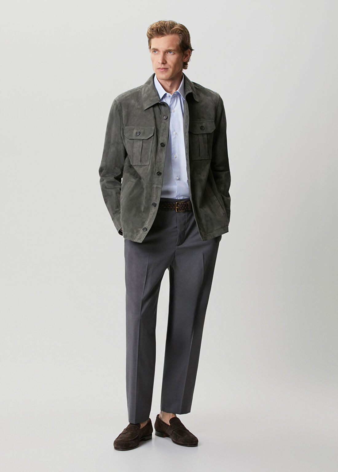 Beymen Collection Custom Fit Mavi Modern Yaka Çizgi Desenli Gömlek görsel 2