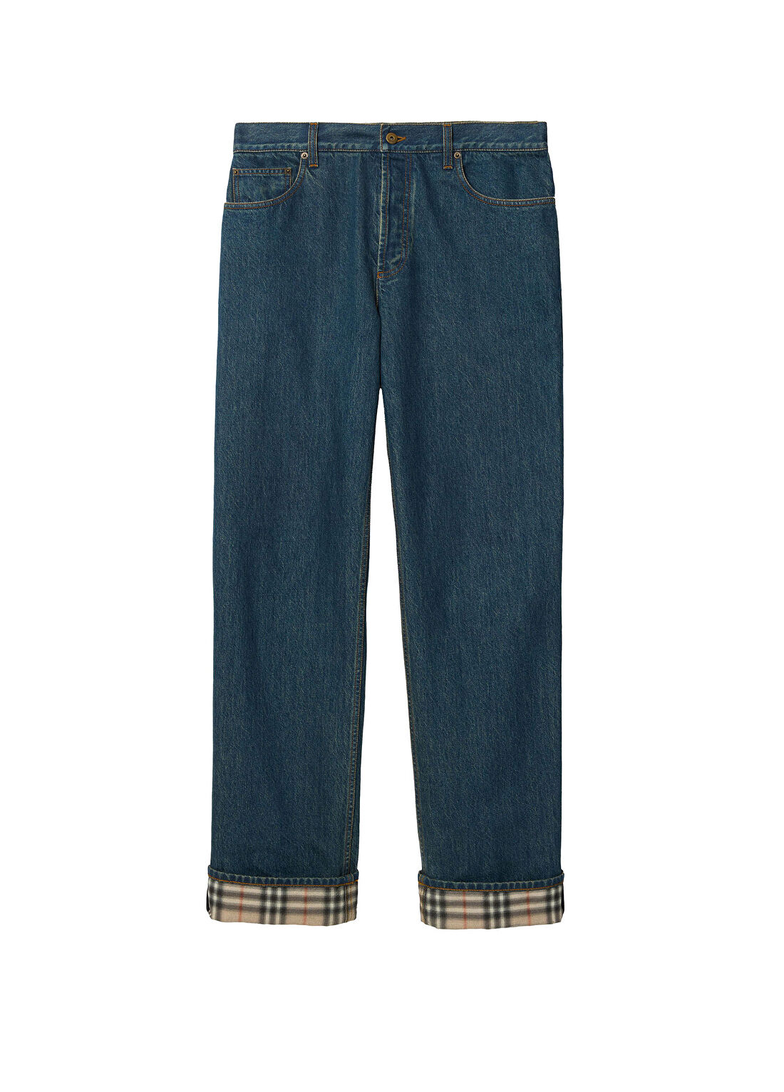 Burberry Straight Check Turn-Up Lacivert Erkek Jean
