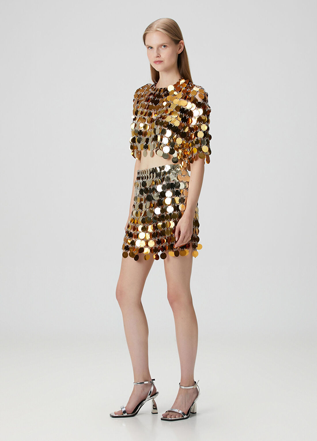 Rabanne Gold Payetli Crop Abiye Bluz görsel 2