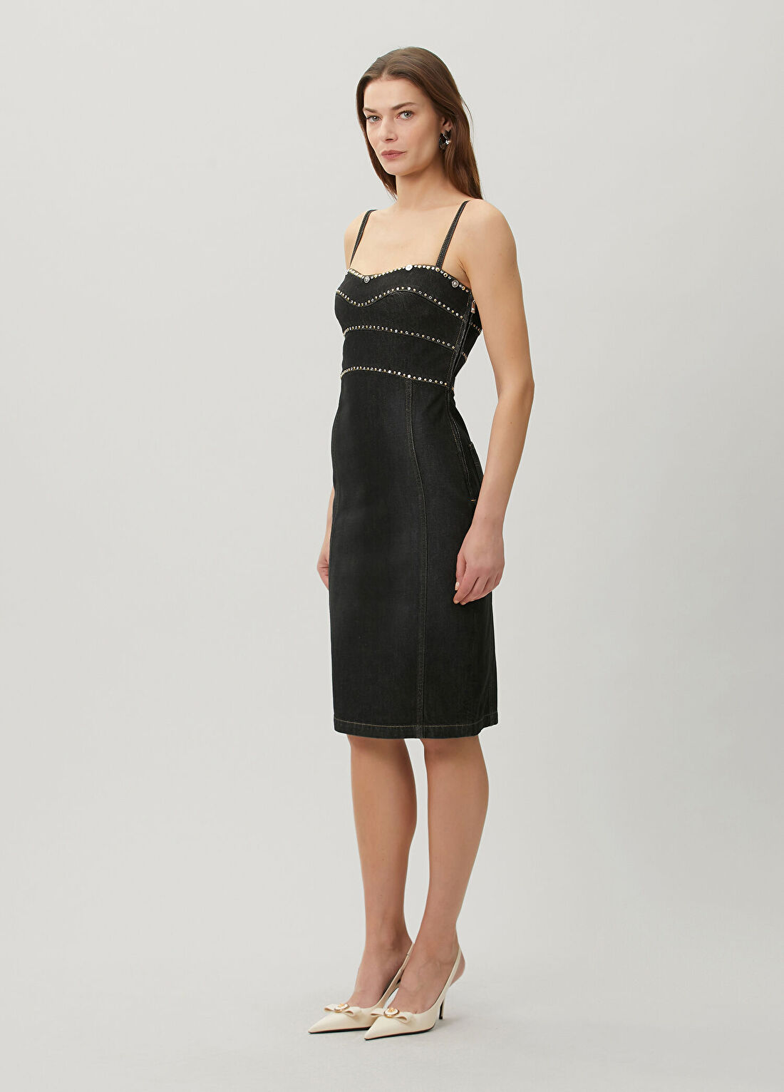 Versace Siyah Midi Denim Elbise görsel 2