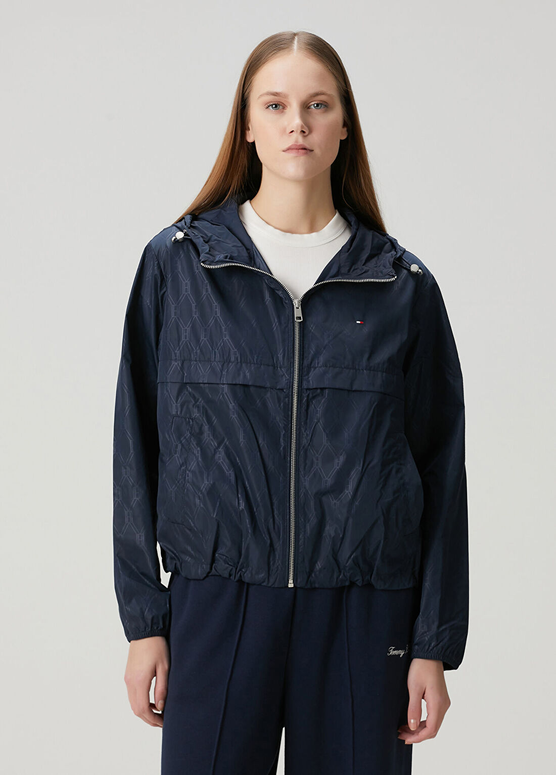 Tommy Hilfiger Lacivert Kapüşonlu Rüzgarlık Ceket