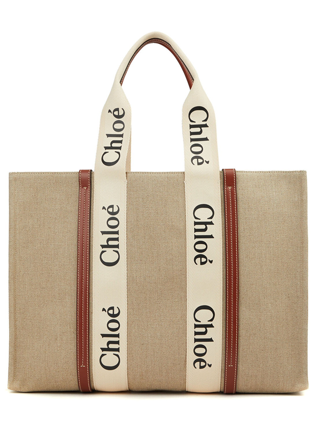 Chloe Medium Woody Kahverengi Beyaz Kadın Keten Çanta