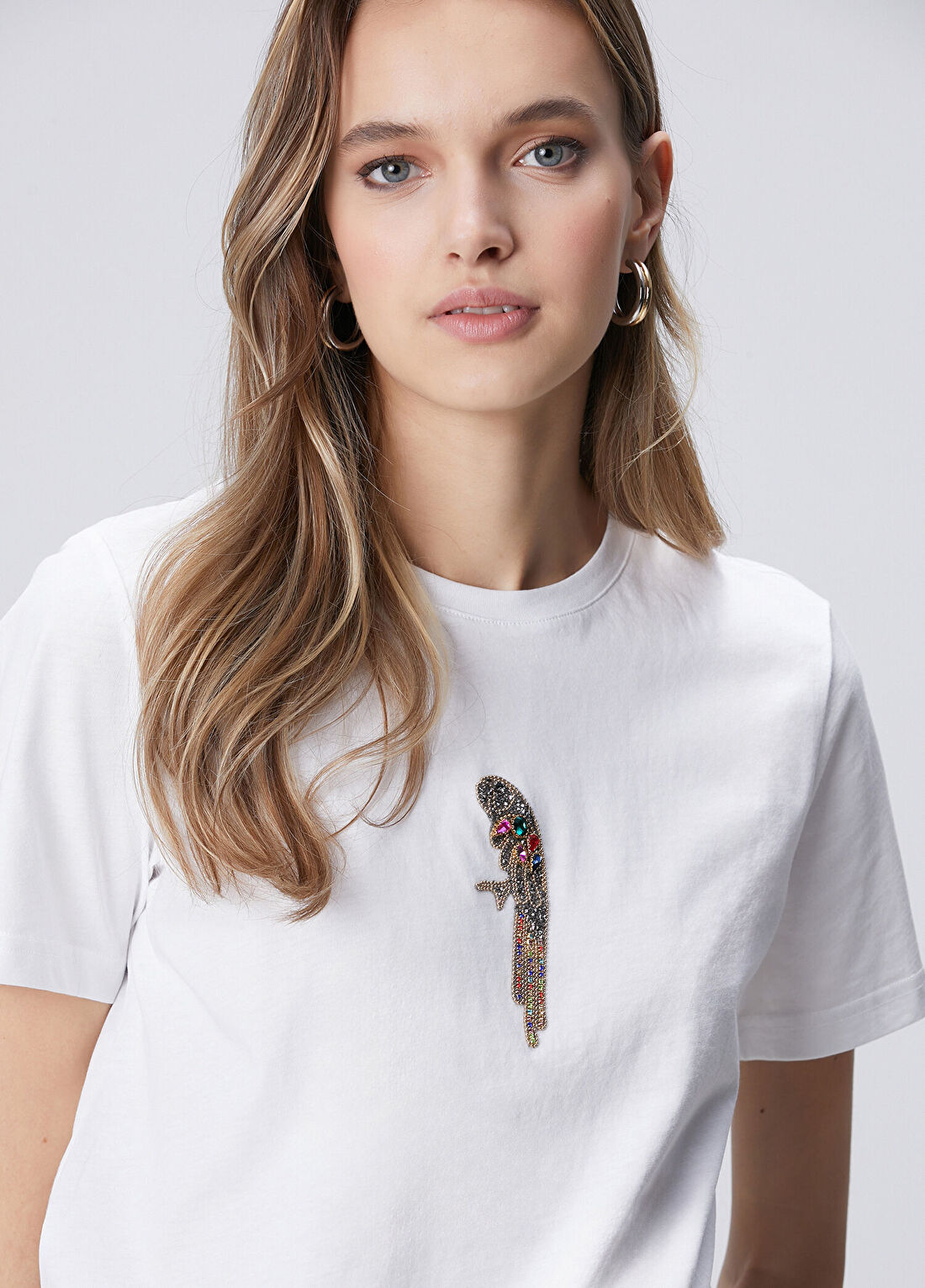Network Beyaz Taşlı Papağan Figürlü T-shirt görsel 2