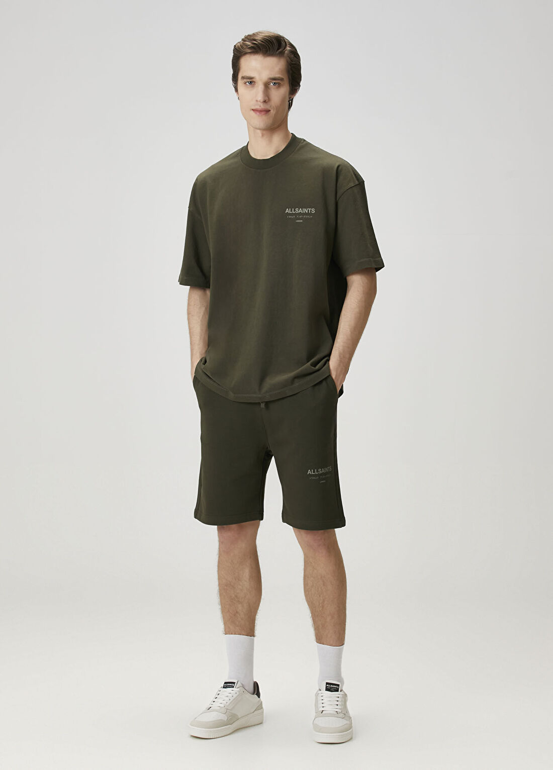 AllSaints Undrgrnd Haki Logo Baskılı Şort