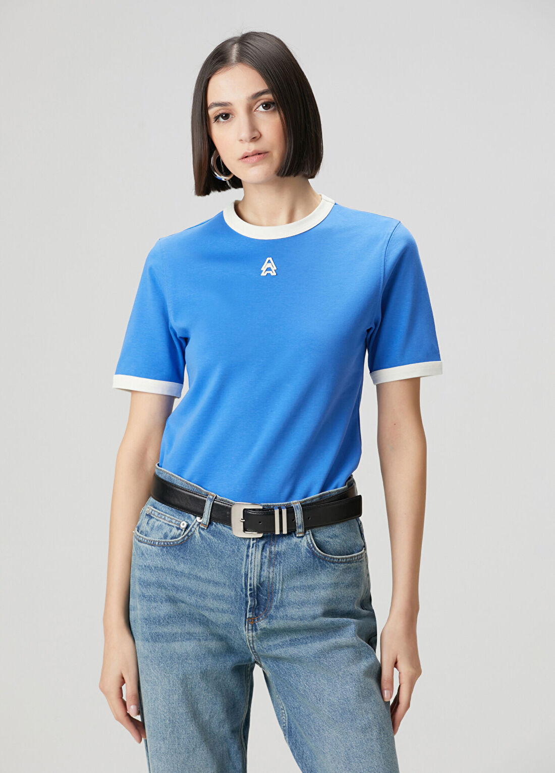 Academia Mavi Logo İşlemeli T-shirt