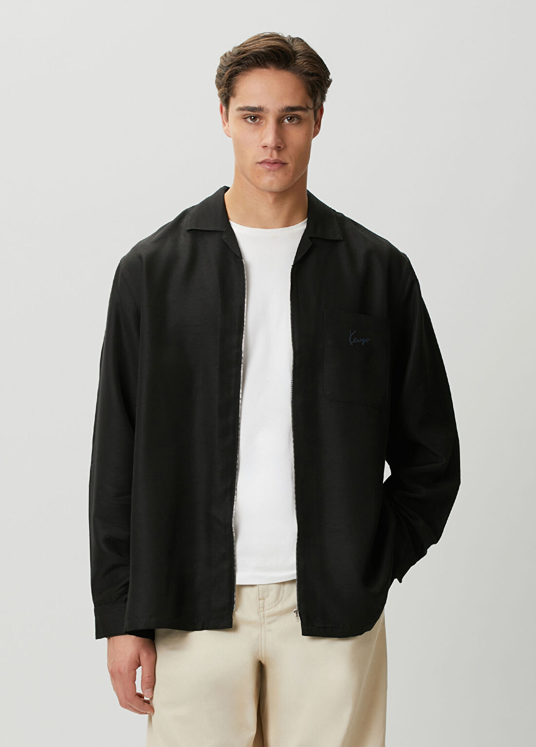 Kenzo Signature Siyah Logo Nakışlı Oversized Gömlek