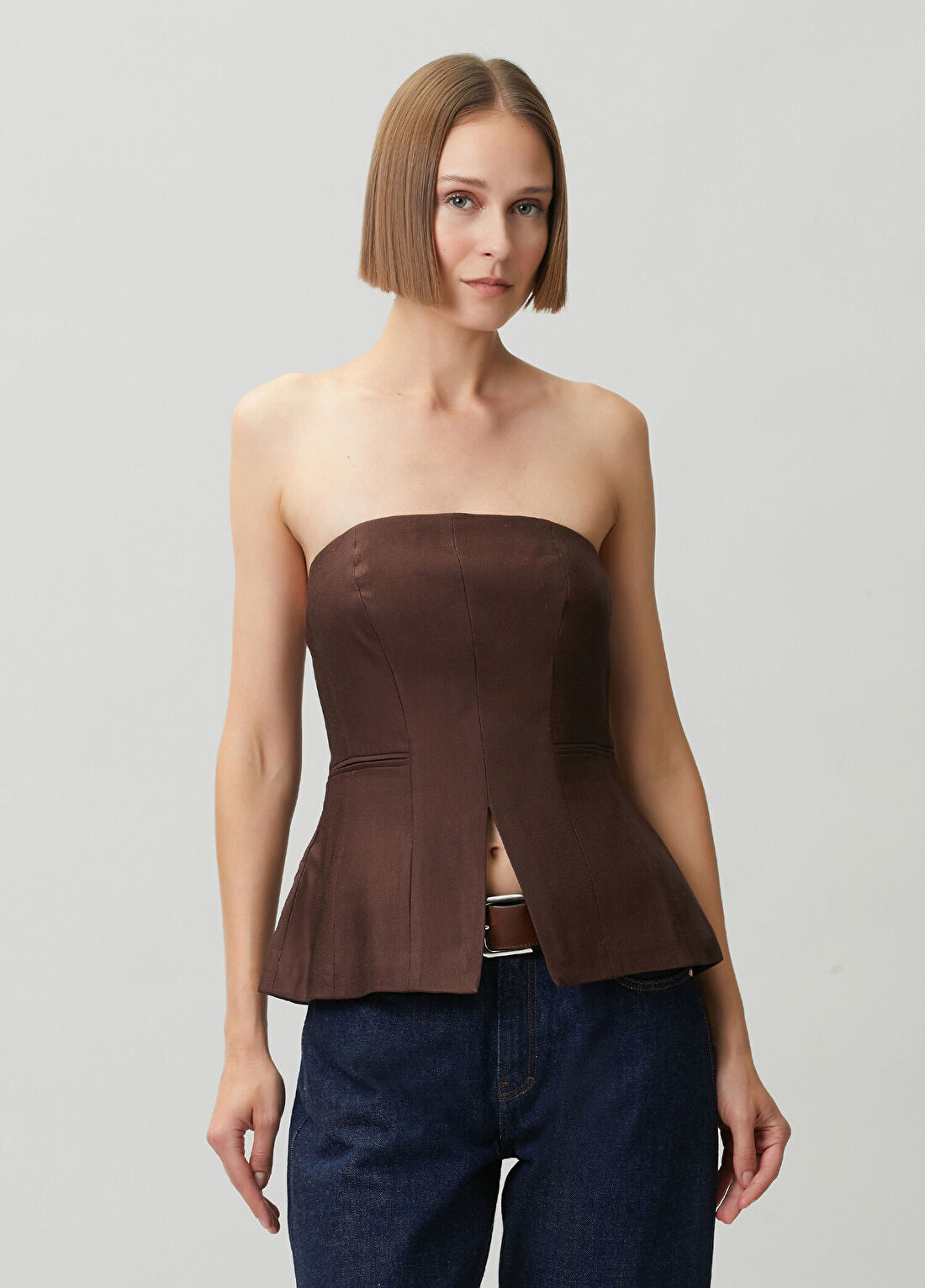 AllSaints Charley Kahverengi Straplez Bluz