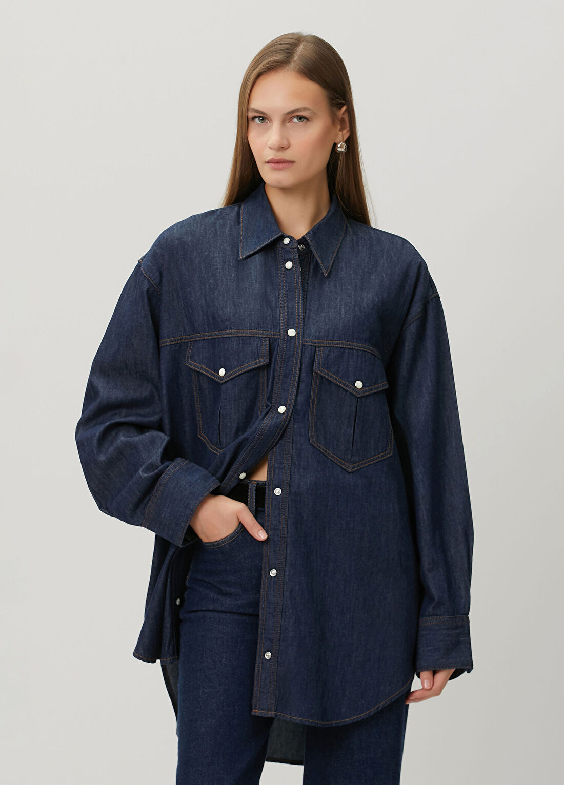Khaite Christensen Lacivert Denim Gömlek