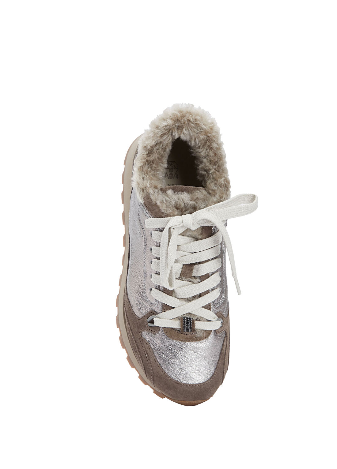 Brunello Cucinelli Koyu Bej Silver Kadın Deri Sneaker görsel 4