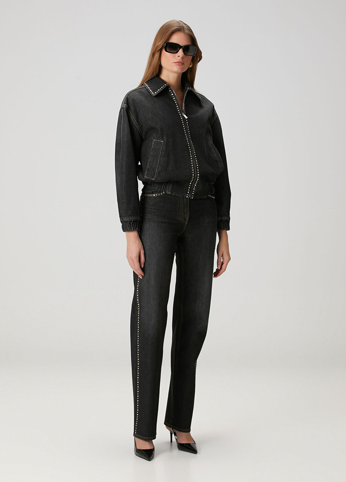 Versace Regular Fit Siyah İşlemeli Jean Pantolon