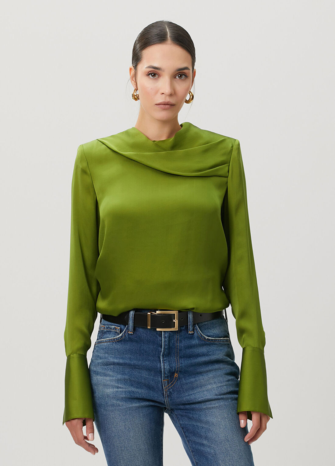 Tom Ford Yeşil Drape Detaylı İpek Bluz