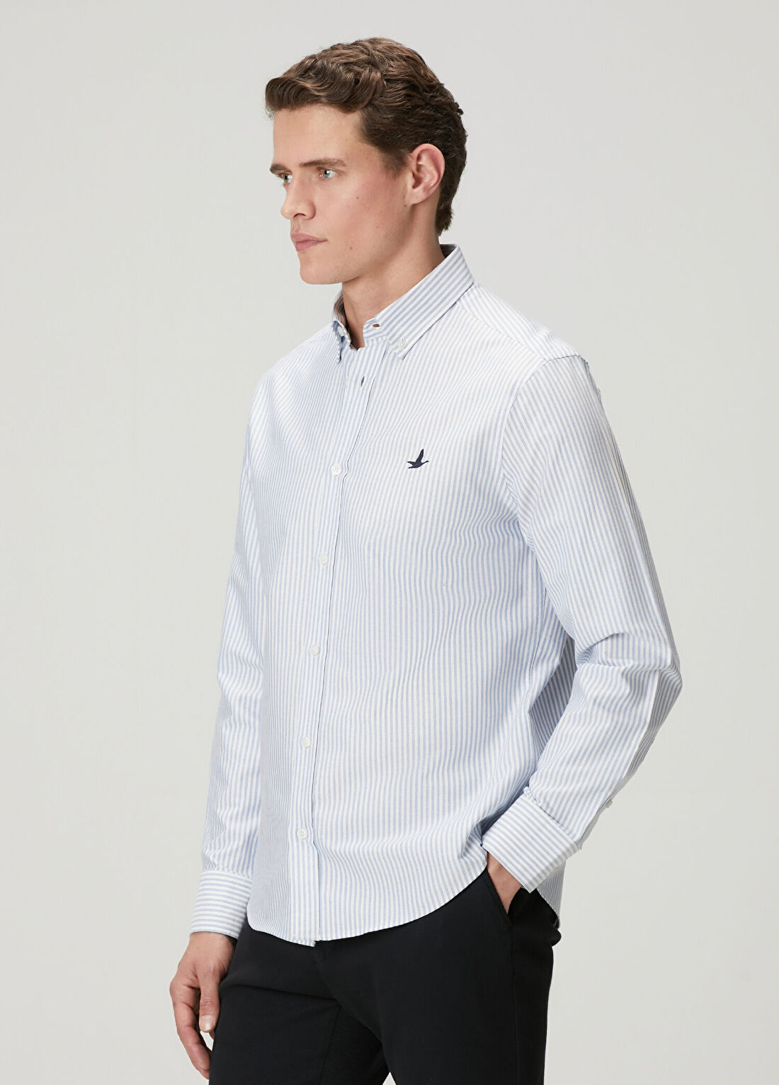 Beymen Club Mavi Beyaz Comfort Fit Çizgili Oxford Gömlek görsel 4