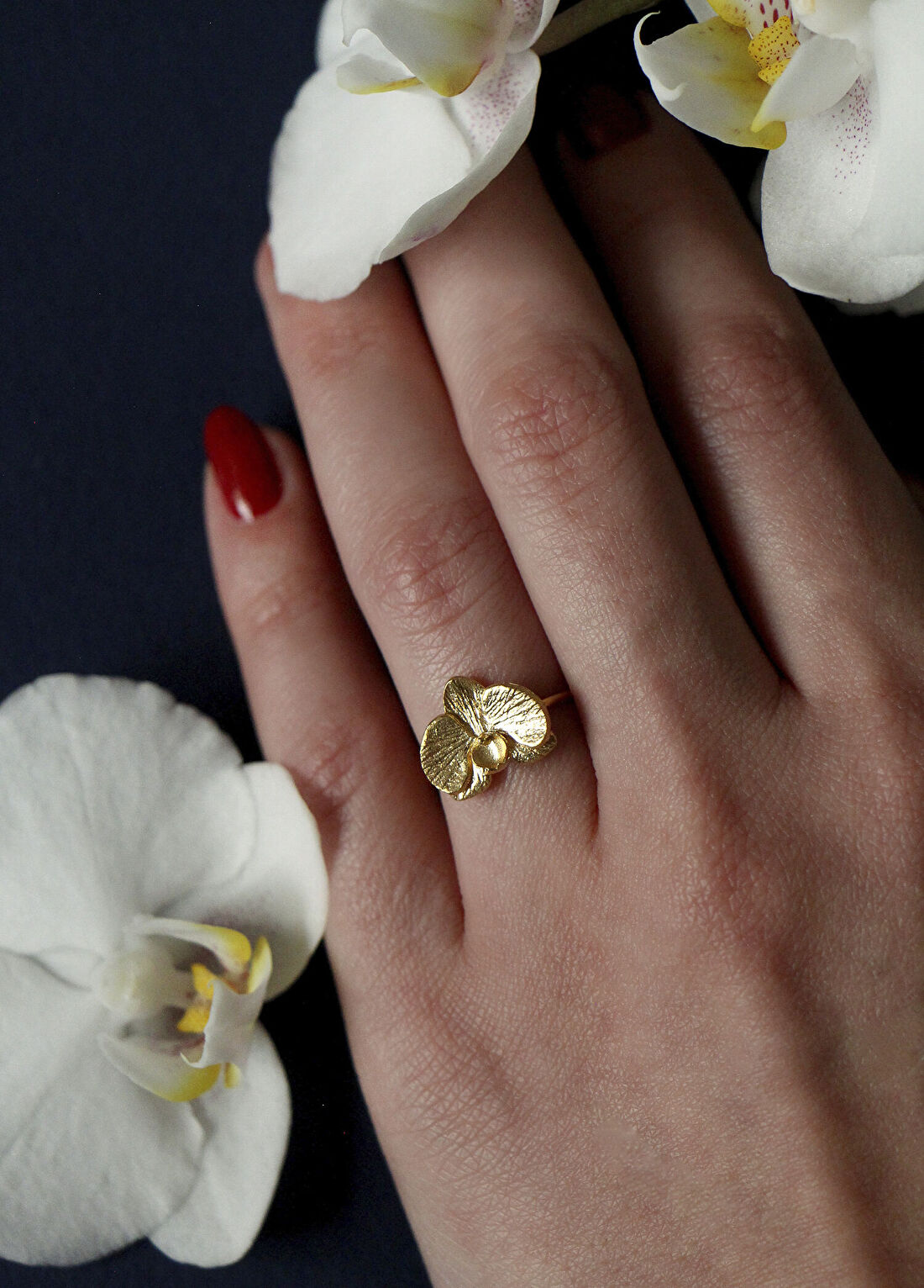 Alegoria Jewellery Orkide 925 Ayar Gümüş Üzeri 24 Ayar Altın Kaplama Kadın Yüzük görsel 3
