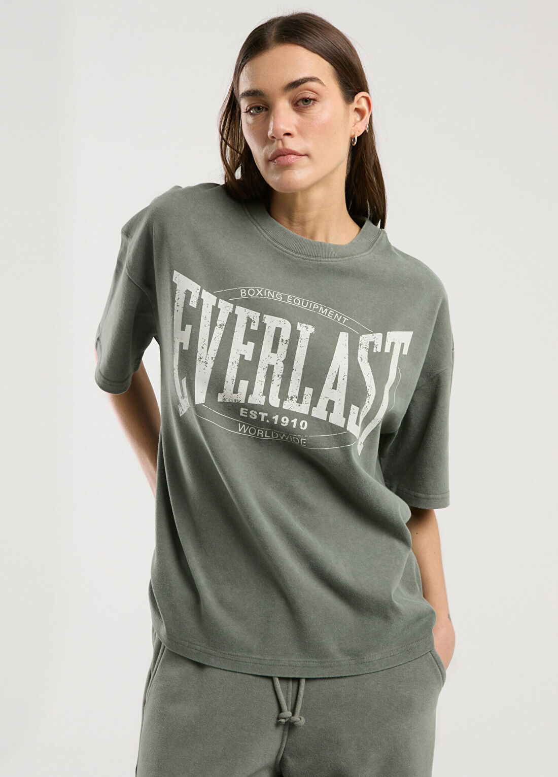Everlast Authentic Boxing Wmn Haki Oversize Kısa Kollu Kadın T-shirt görsel 2