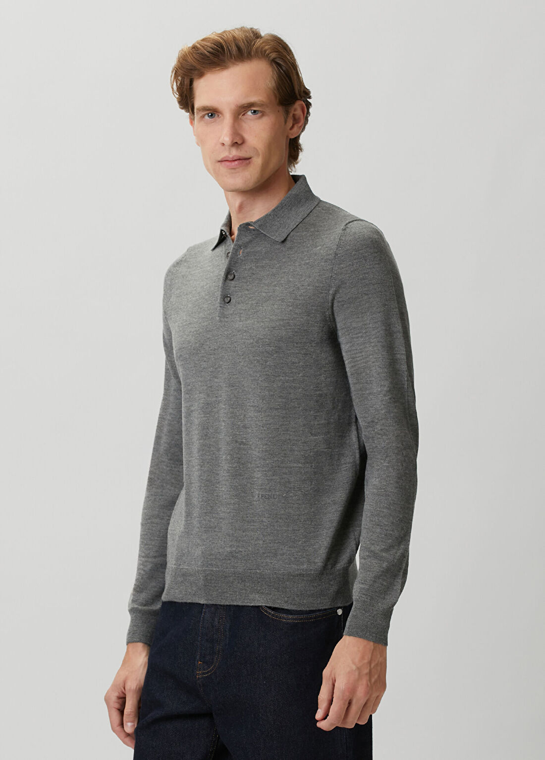 Fendi Gri Basic Yün Polo Triko görsel 3