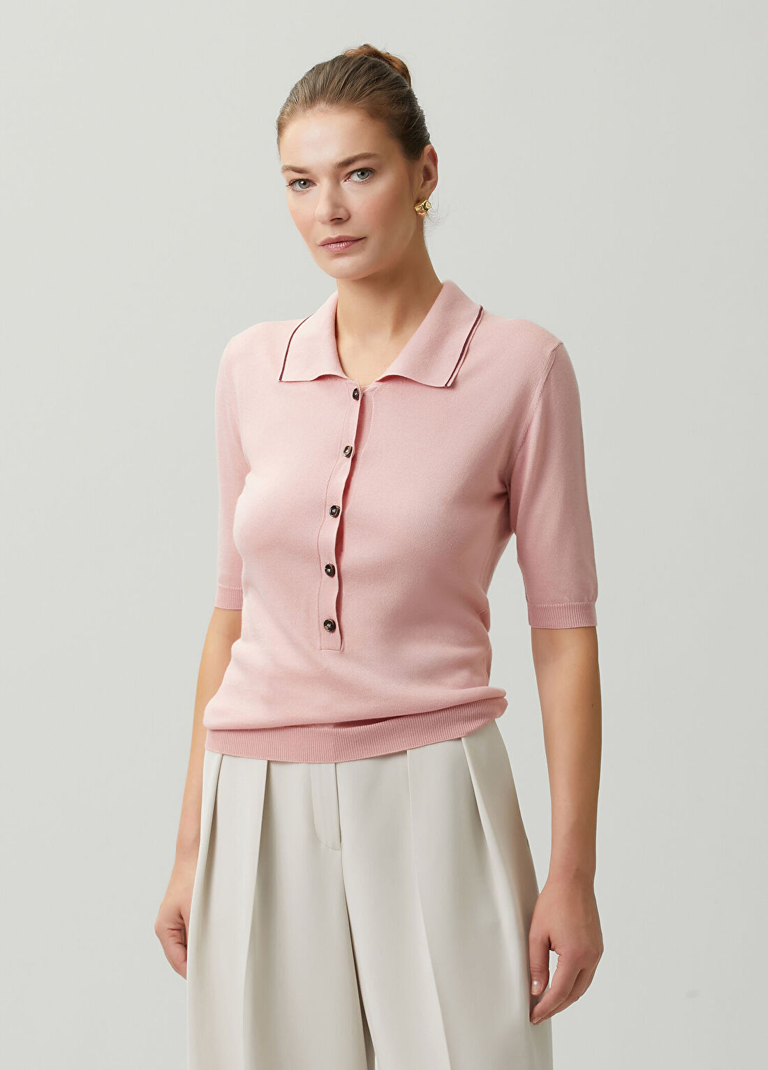Retori Açık Pembe Polo Triko
