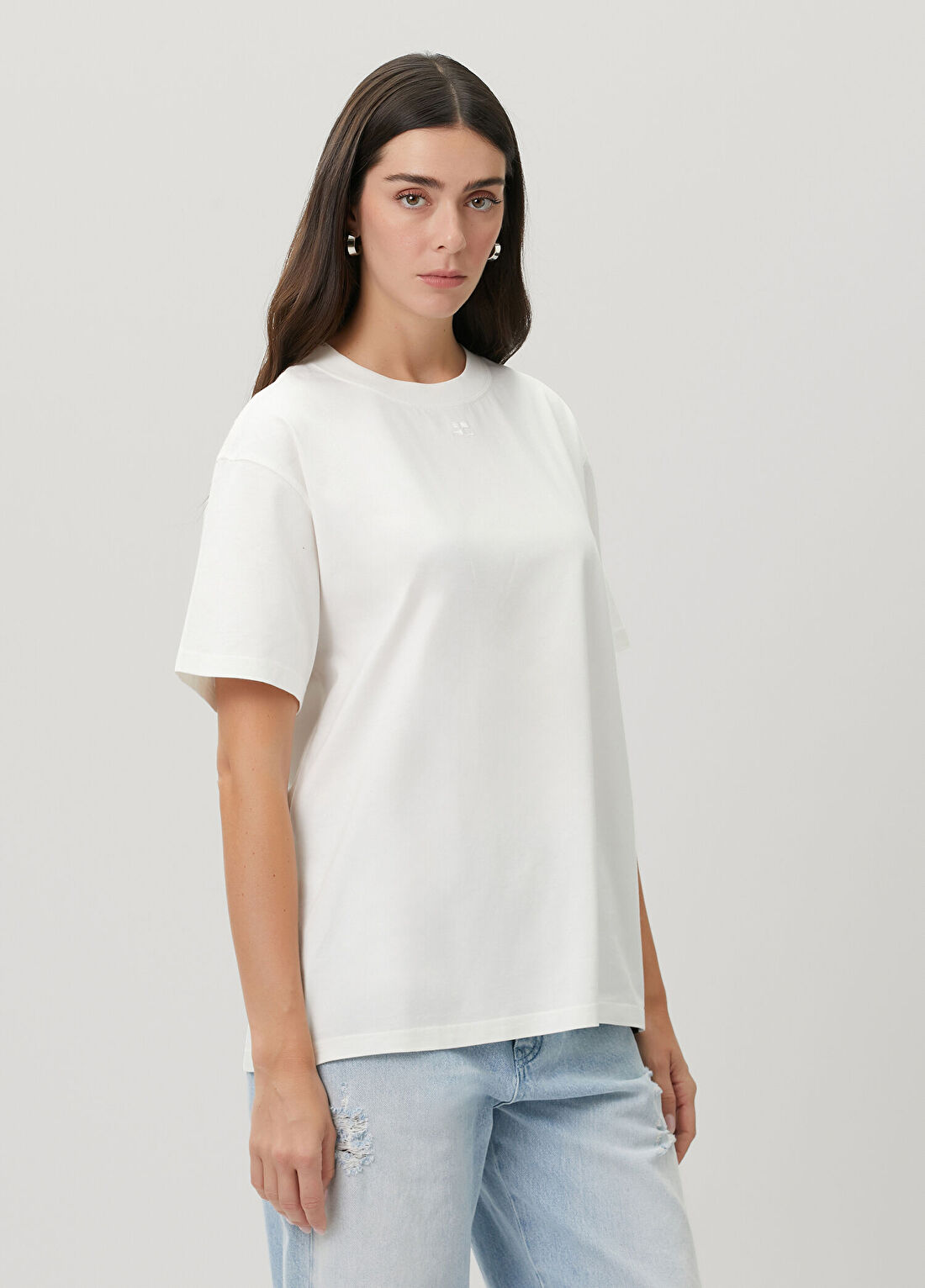 Courreges Oversized Beyaz Baskılı T-shirt görsel 3