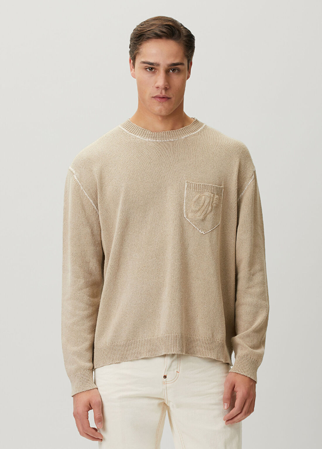Dsquared2 Bej Logo Nakışlı Kazak
