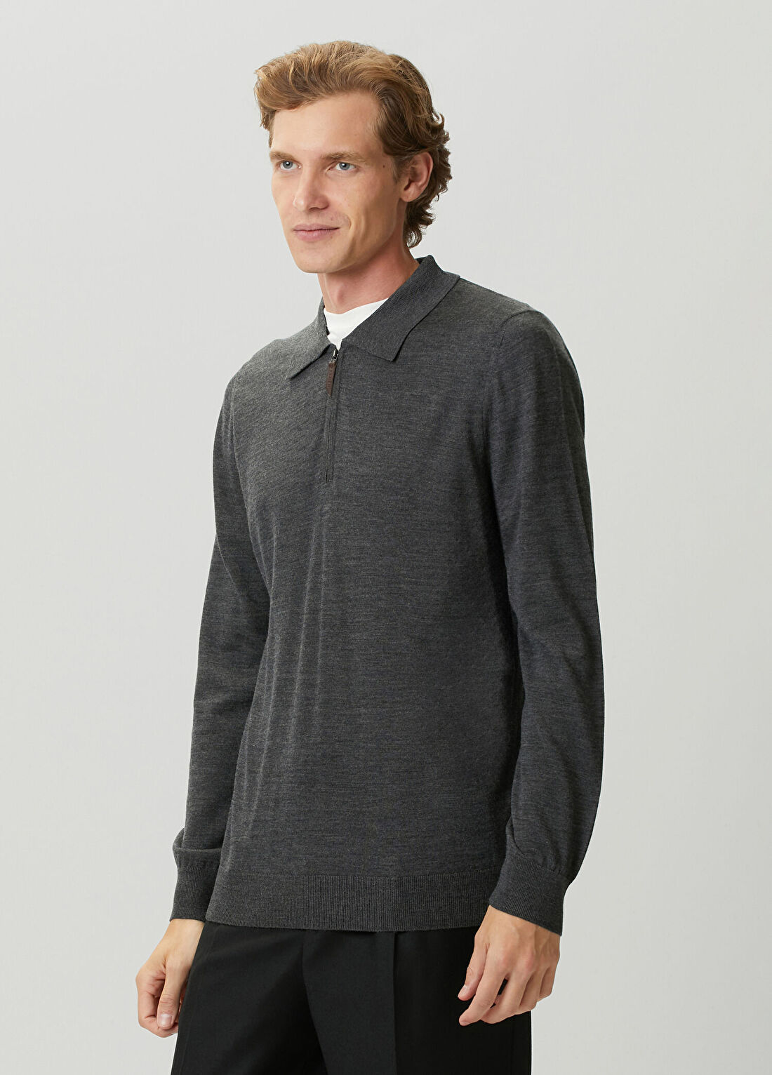 Beymen Collection Antrasit Polo Yaka Yün Triko görsel 4