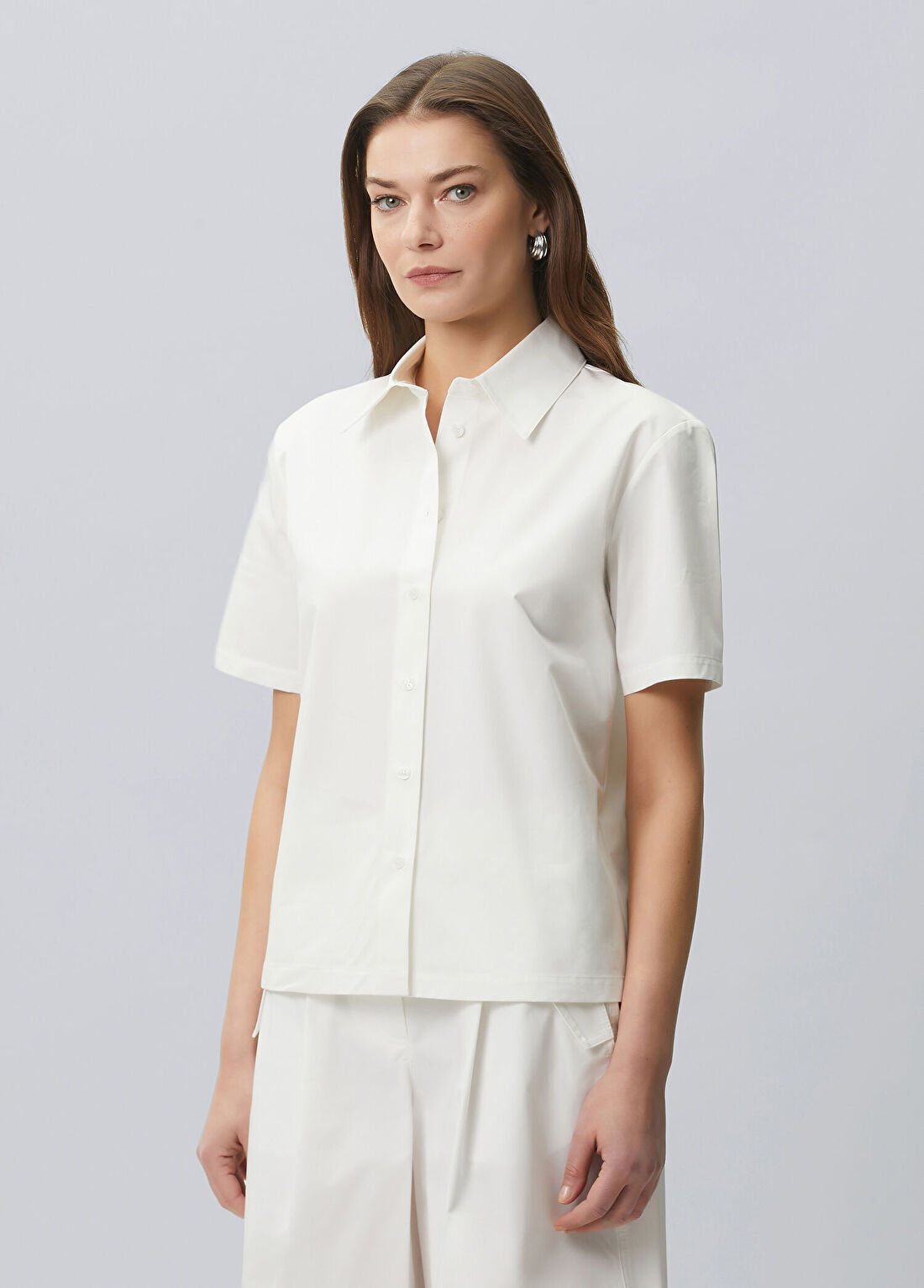 Beymen Collection Beyaz Kısa Kol Koton Gömlek görsel 4