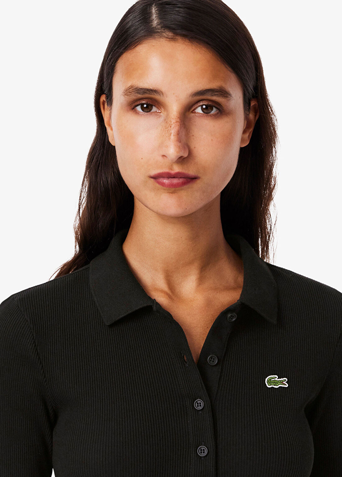 Lacoste L.12.D Siyah Polo Yaka Slim Fit Uzun Kollu Kadın T-shirt görsel 2