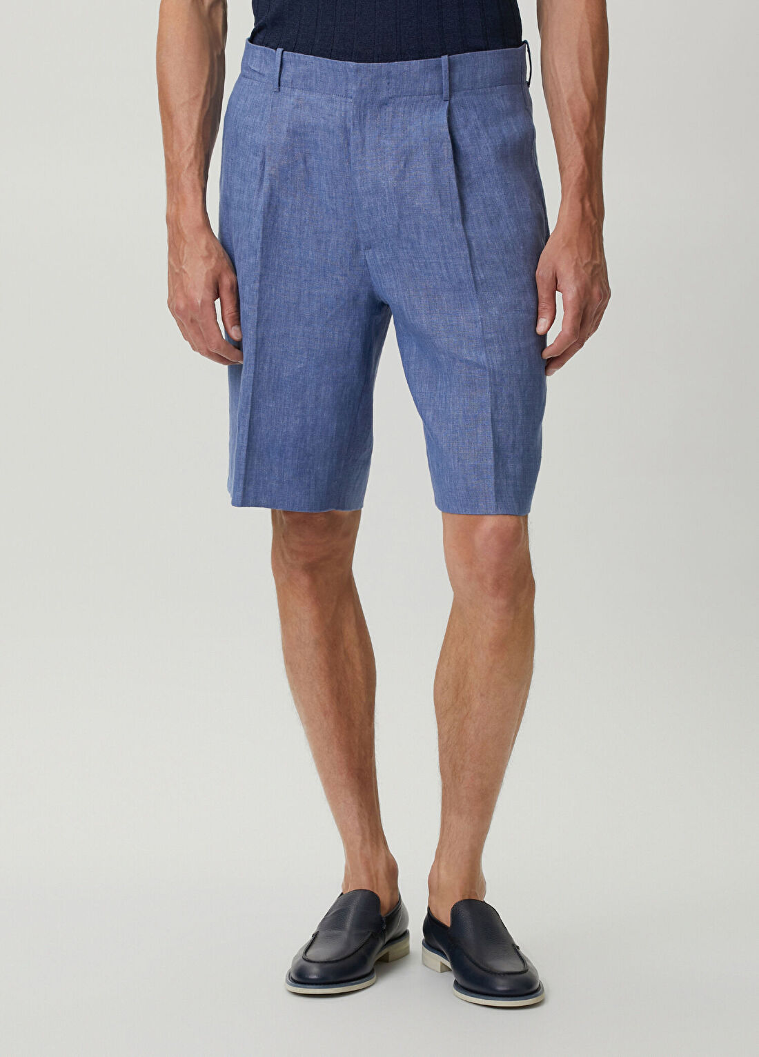 Slowear Mavi Pilili Keten Bermuda görsel 2