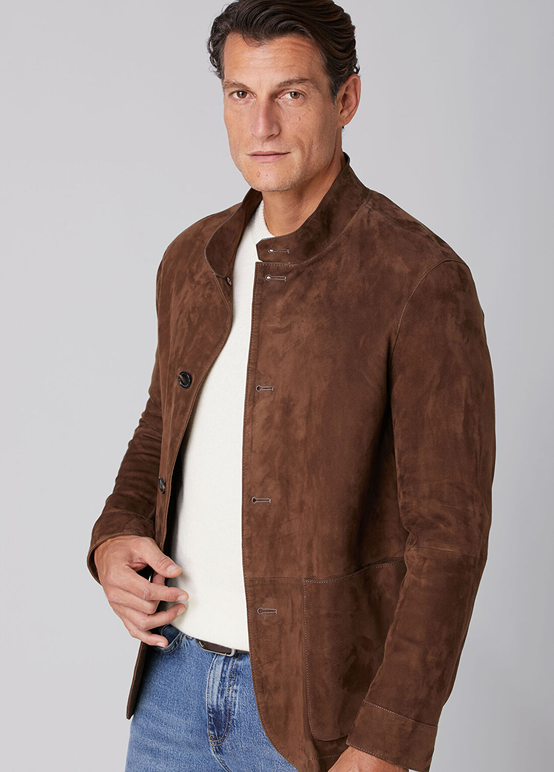 Beymen Collection Açık Kahverengi Dik Yaka Süet Ceket