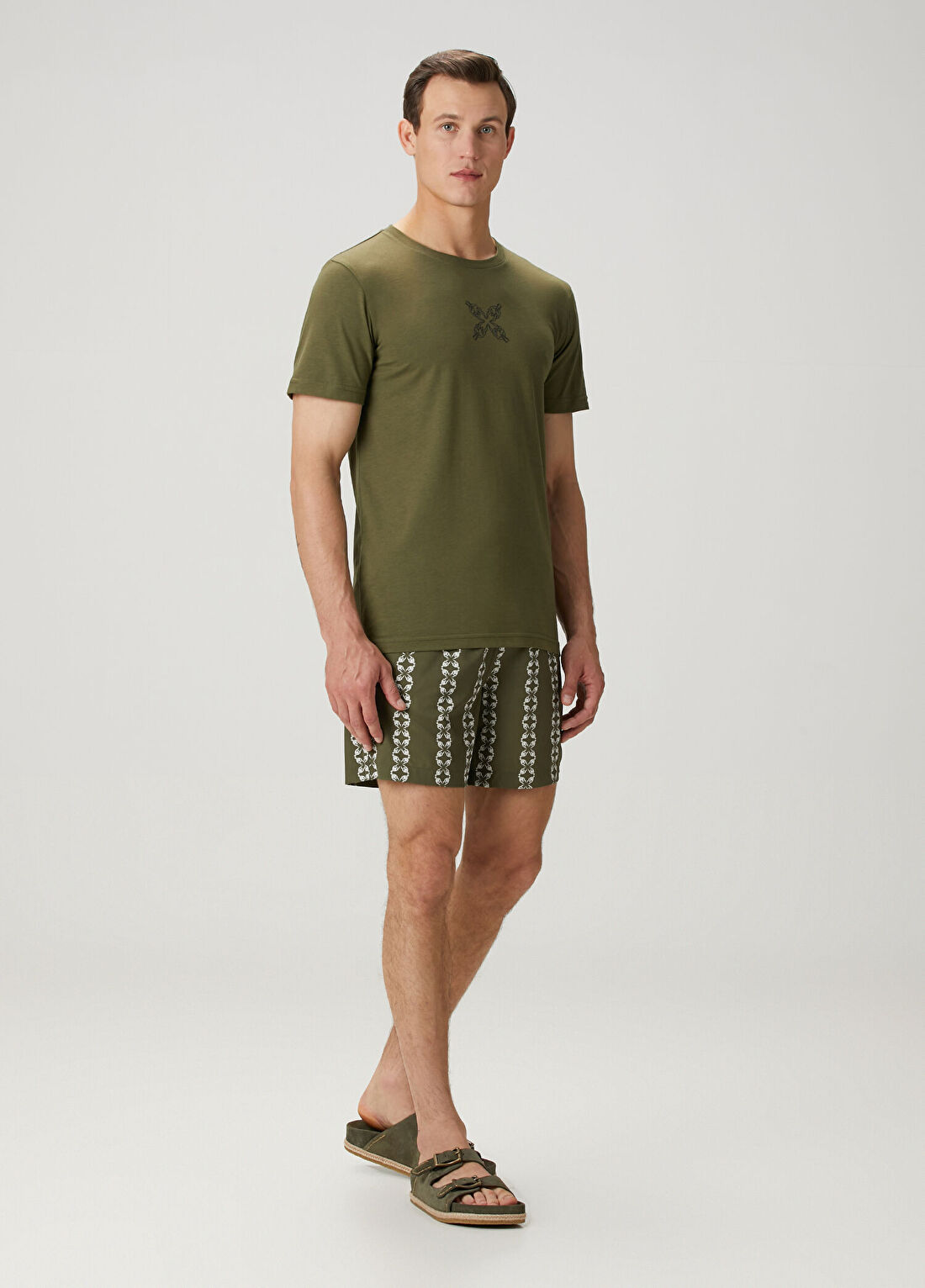 Bernotti Haki Logo Baskılı Basic T-shirt görsel 2