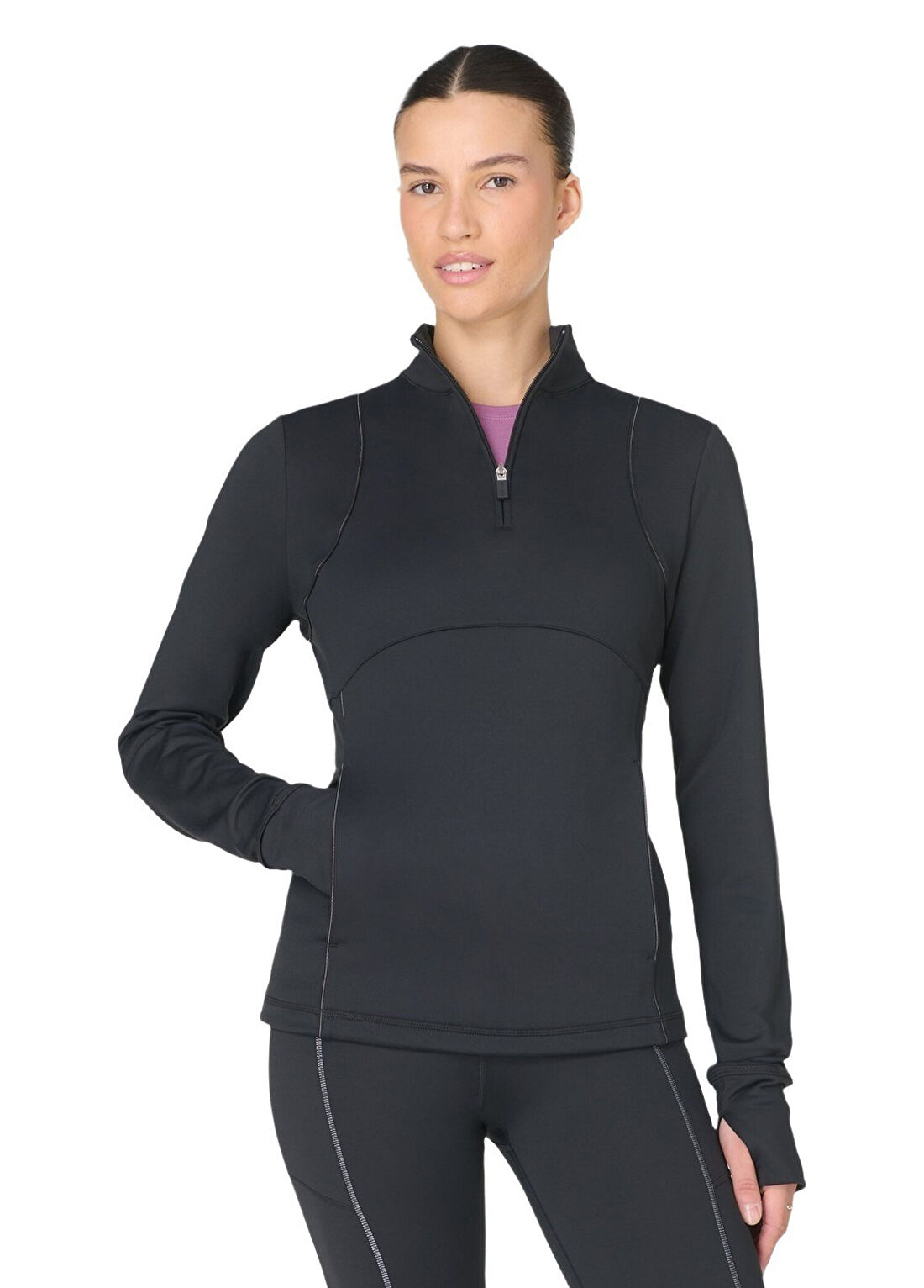 Sweaty Betty Therma Siyah Yarım Fermuarlı Midlayer Uzun Kollu Kadın Sweatshirt