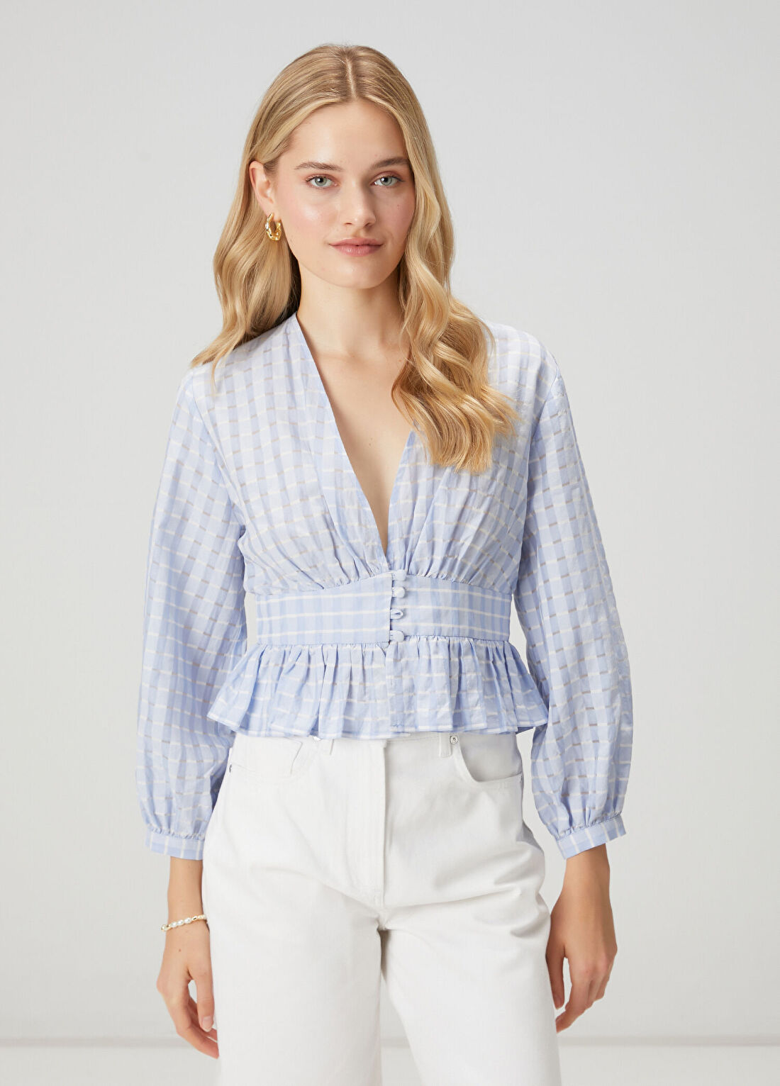 Beymen Club Açık Mavi Peplum Detaylı Gömlek