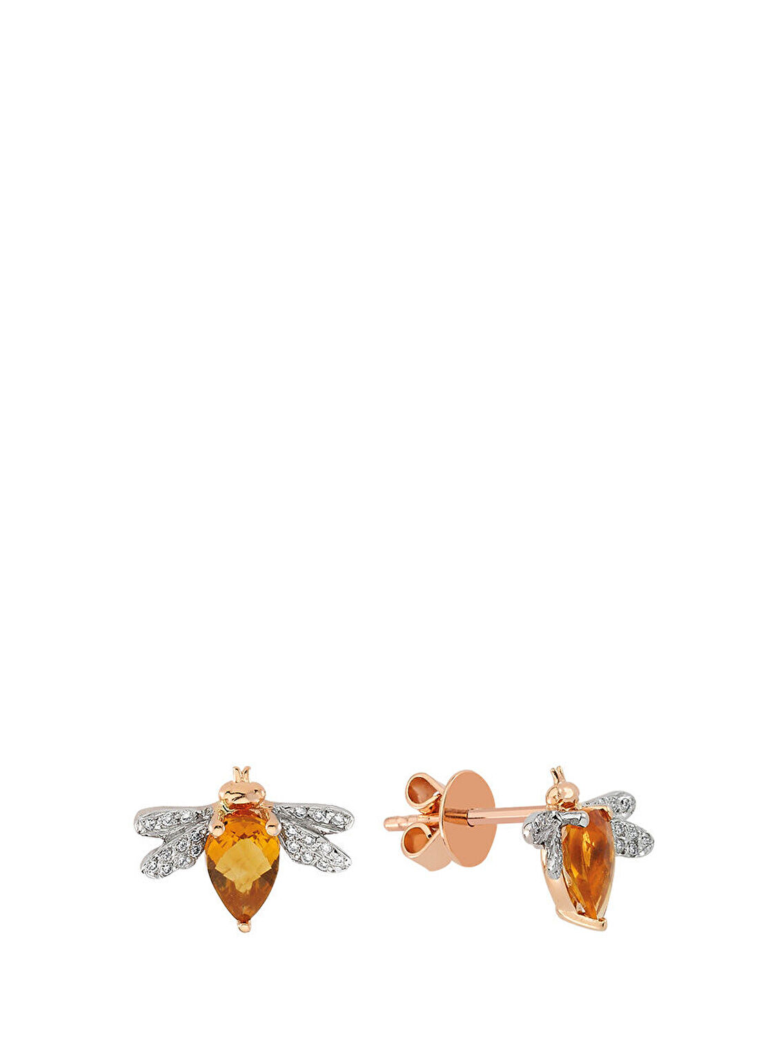 Bee Goddess Queen Bee S Kadın Tekli Sitrin Pırlanta Altın Küpe