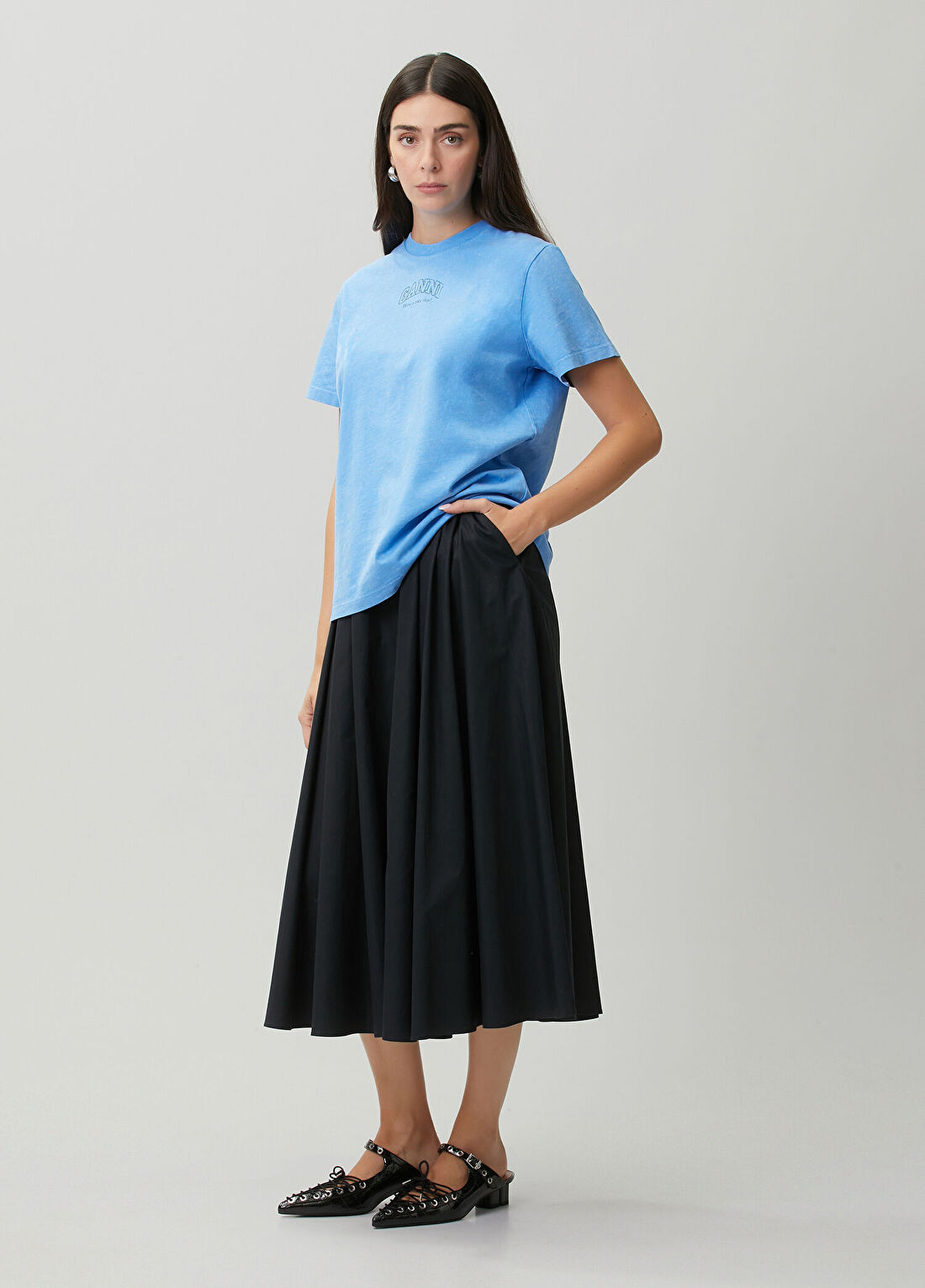 Ganni Mavi Logolu T-shirt görsel 2