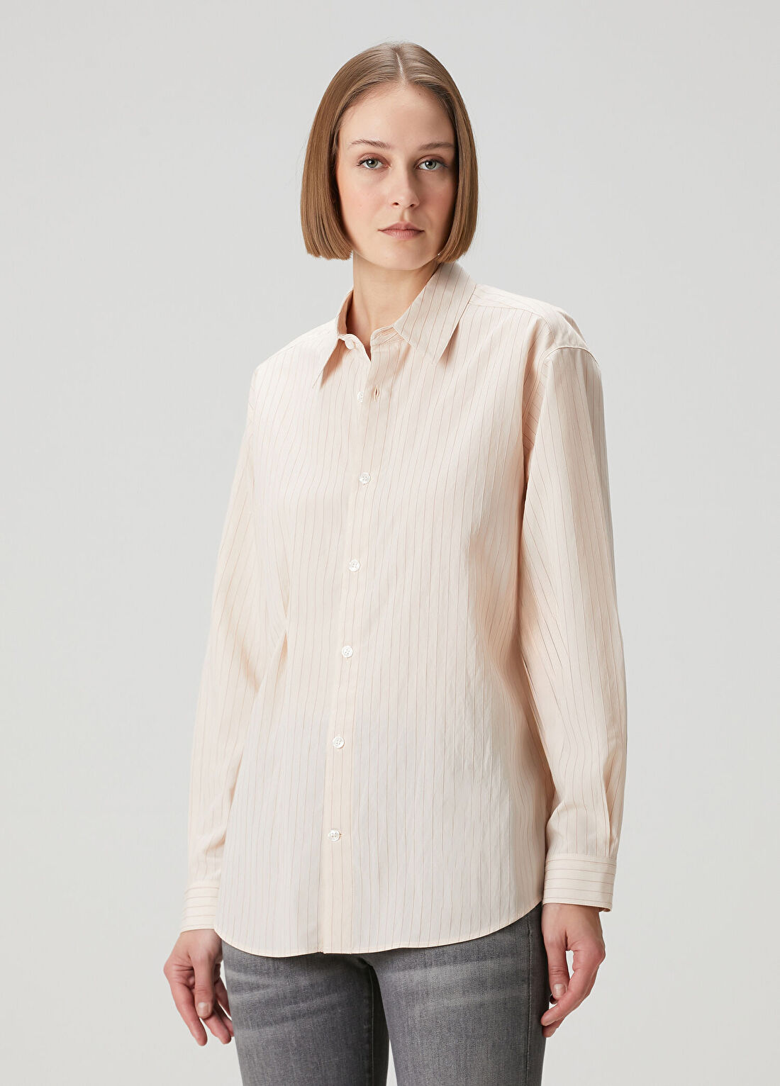 The Garment Costa Bej Çizgili Gömlek görsel 3
