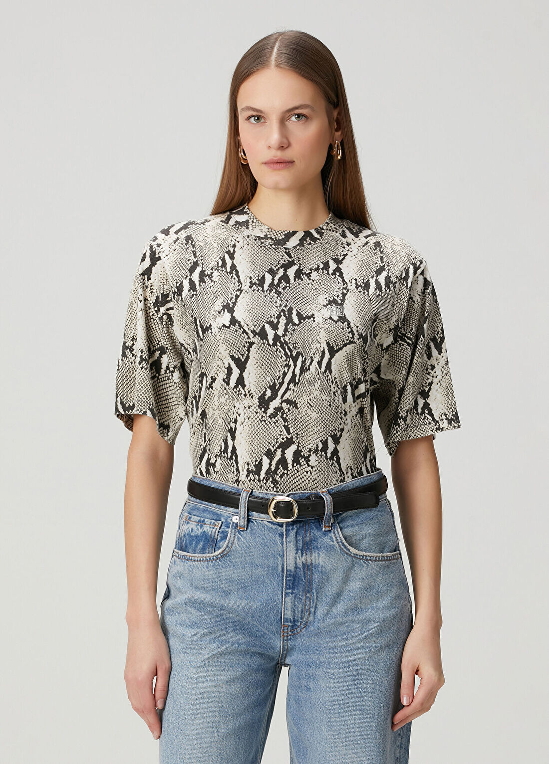 Anine Bing Avi Yılan Derisi Desenli T-shirt