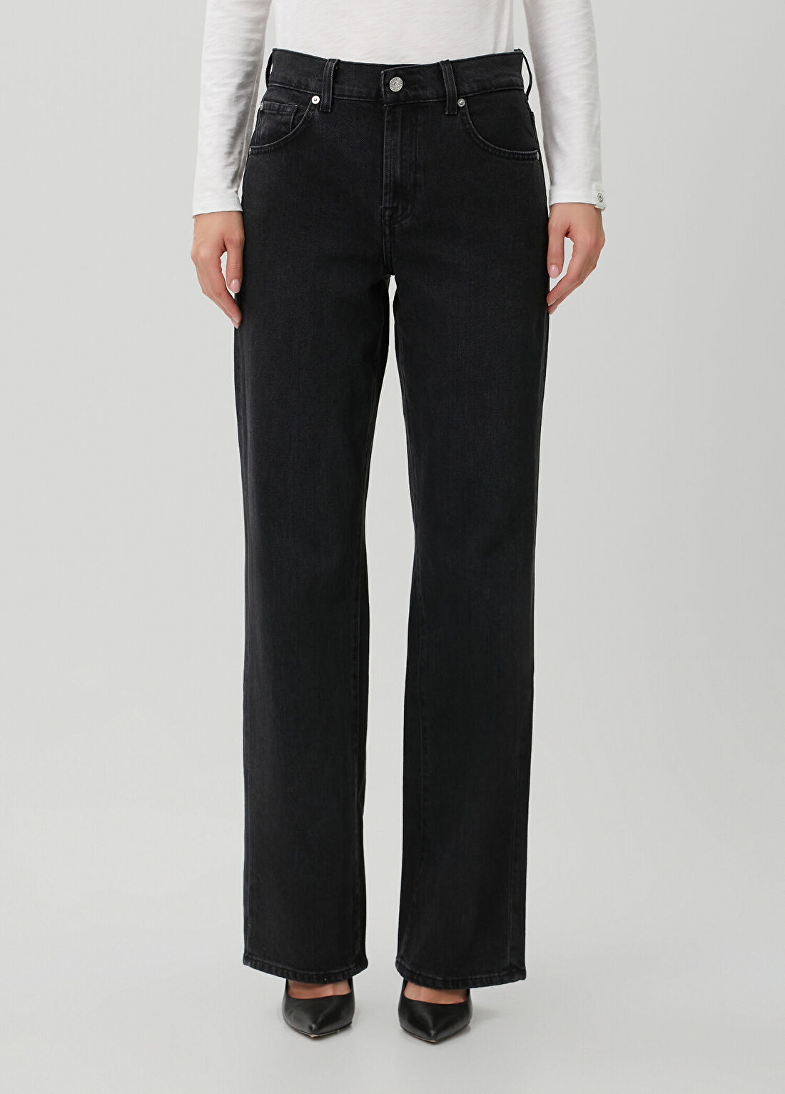7 For All Mankind Tess Siyah Straight Leg Jean Pantolon görsel 2