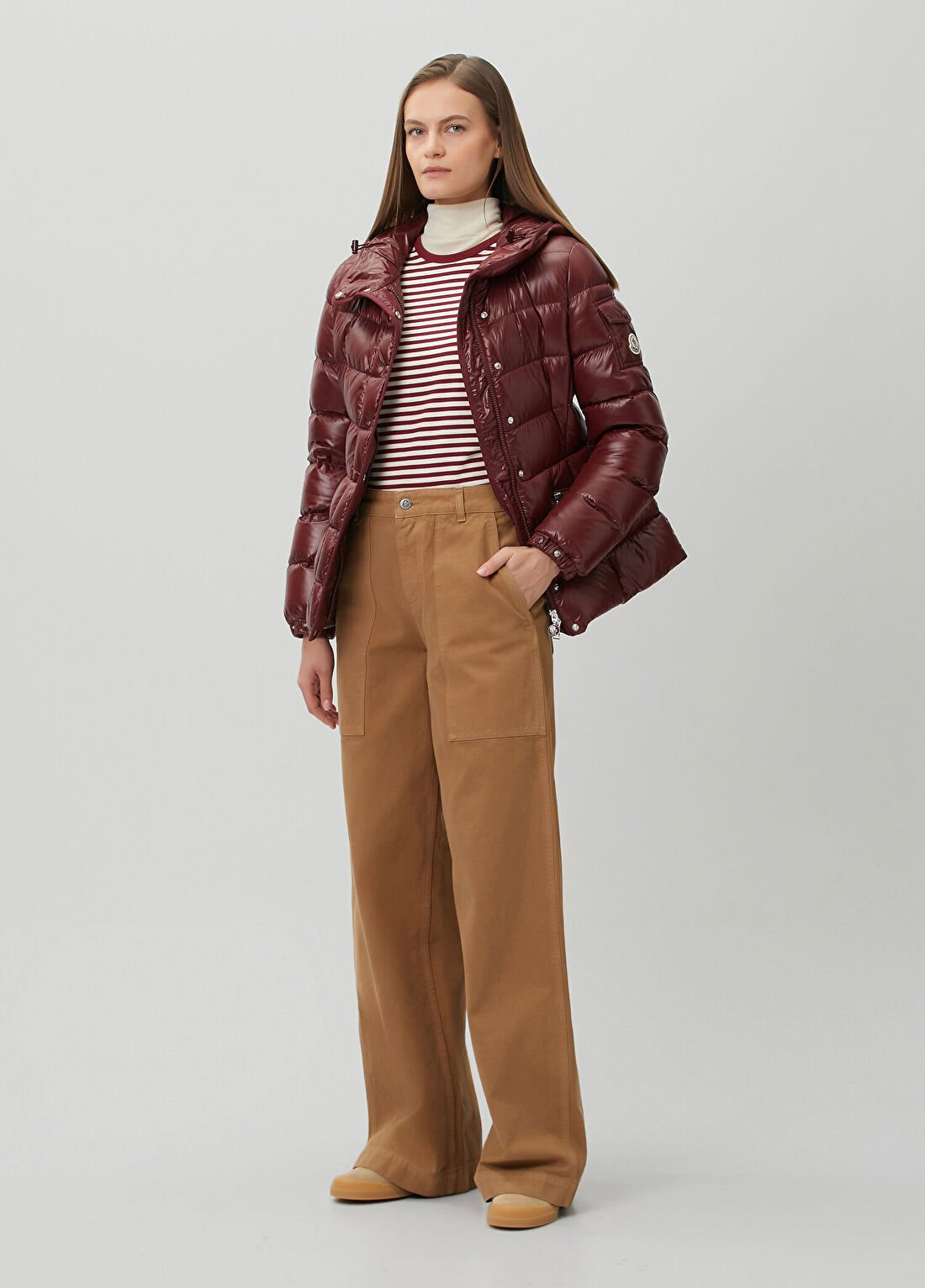 Moncler Barante Bordo Kapüşonlu Puffer Mont görsel 2