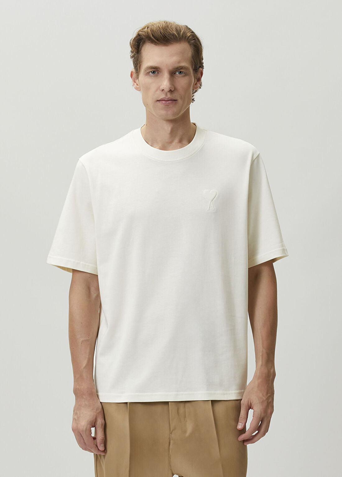 Ami Paris Ekru Logo Nakışlı T-shirt