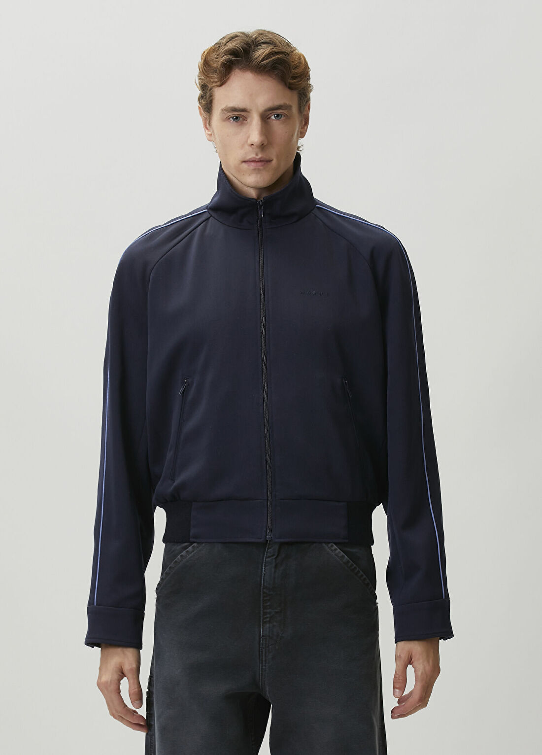 Marni Lacivert Kontrast Biyeli Yün Sweatshirt