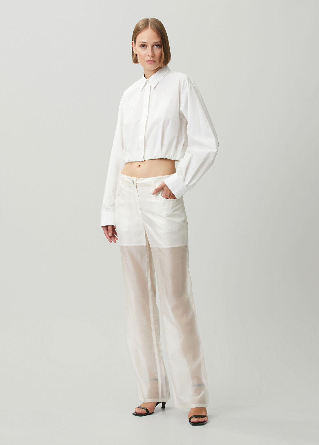 Helmut Lang Ekru Transparan Bootcut Pantolon