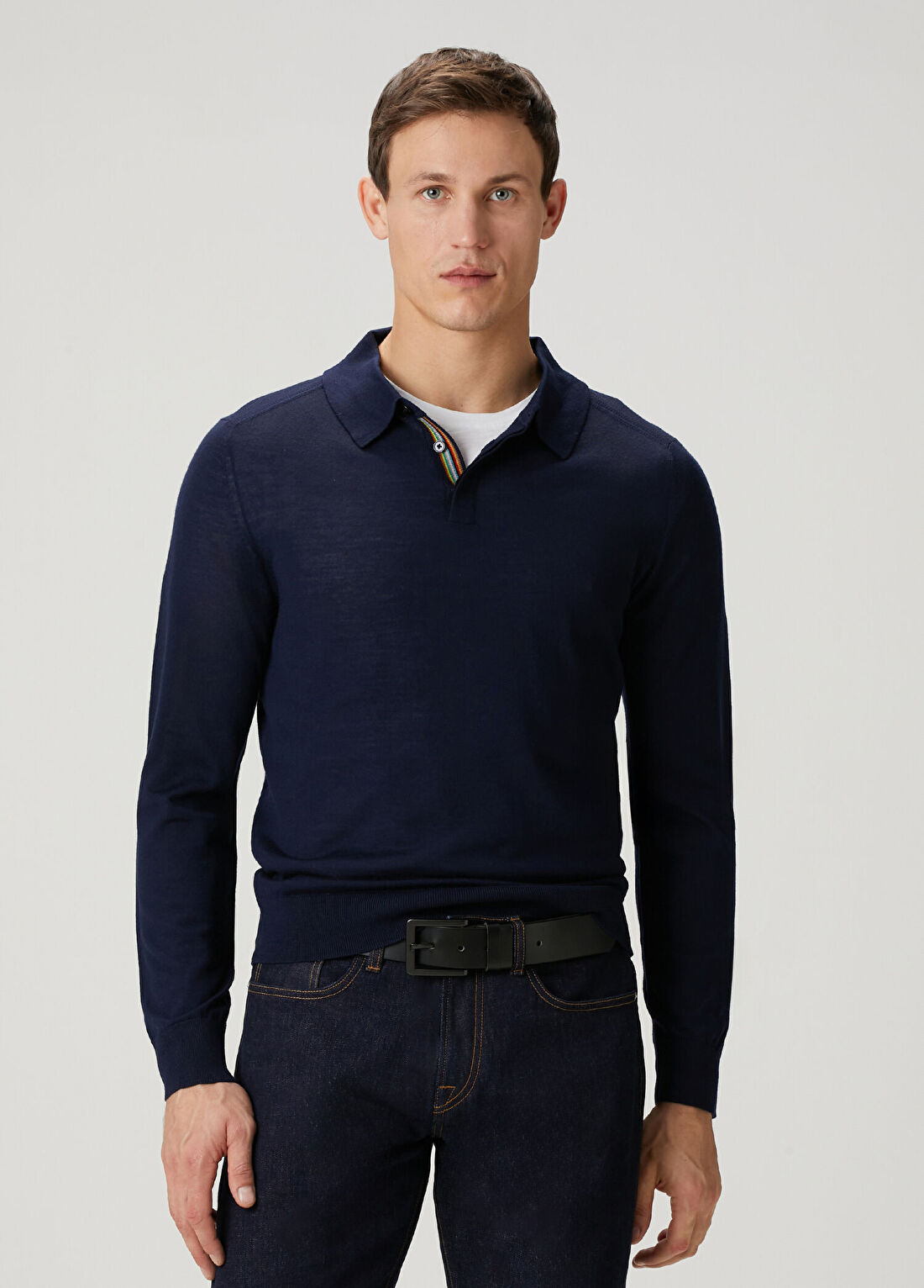 Paul Smith Lacivert Polo Yaka Kısa Kollu Merino Triko
