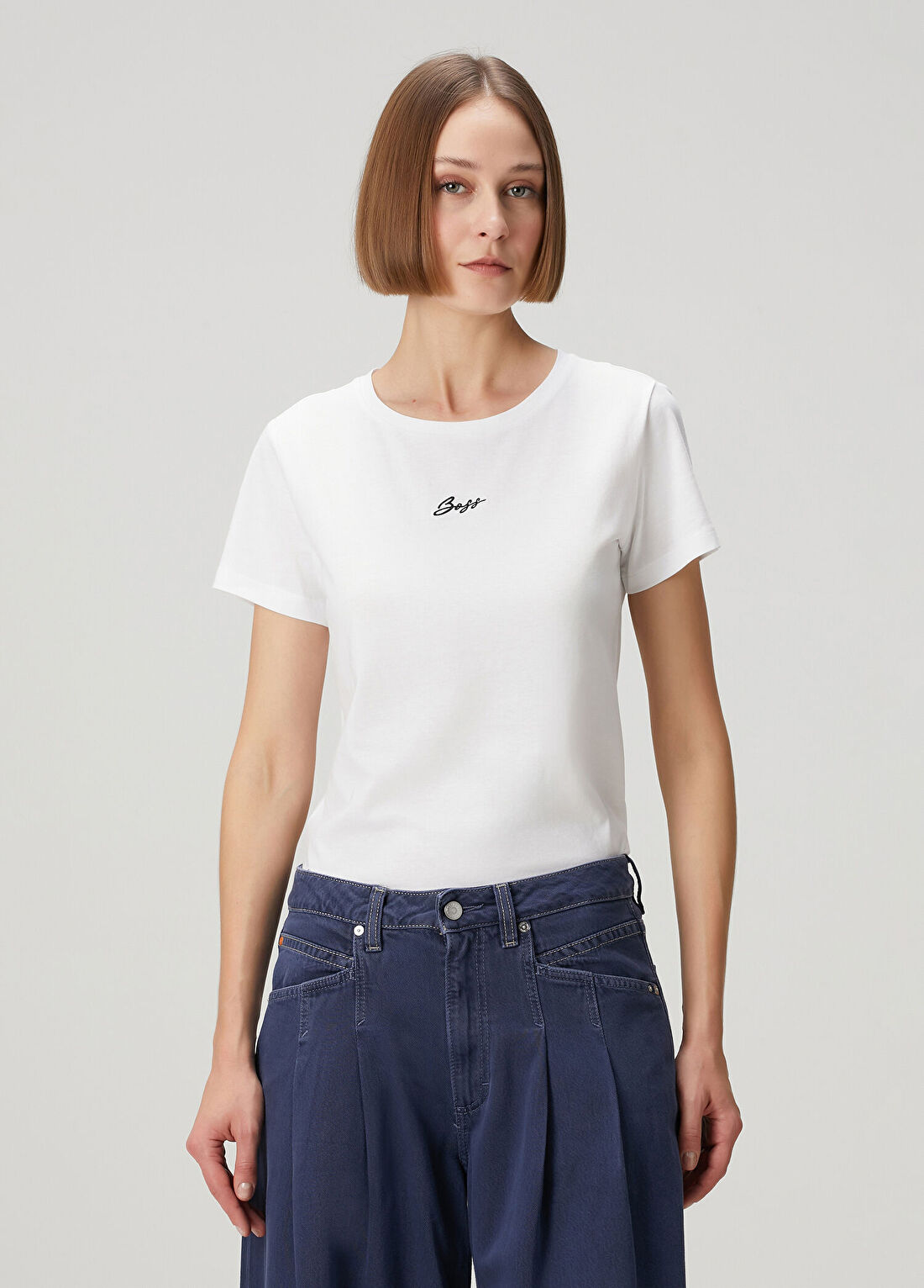 Boss Beyaz Logo Nakışlı Jersey T-shirt