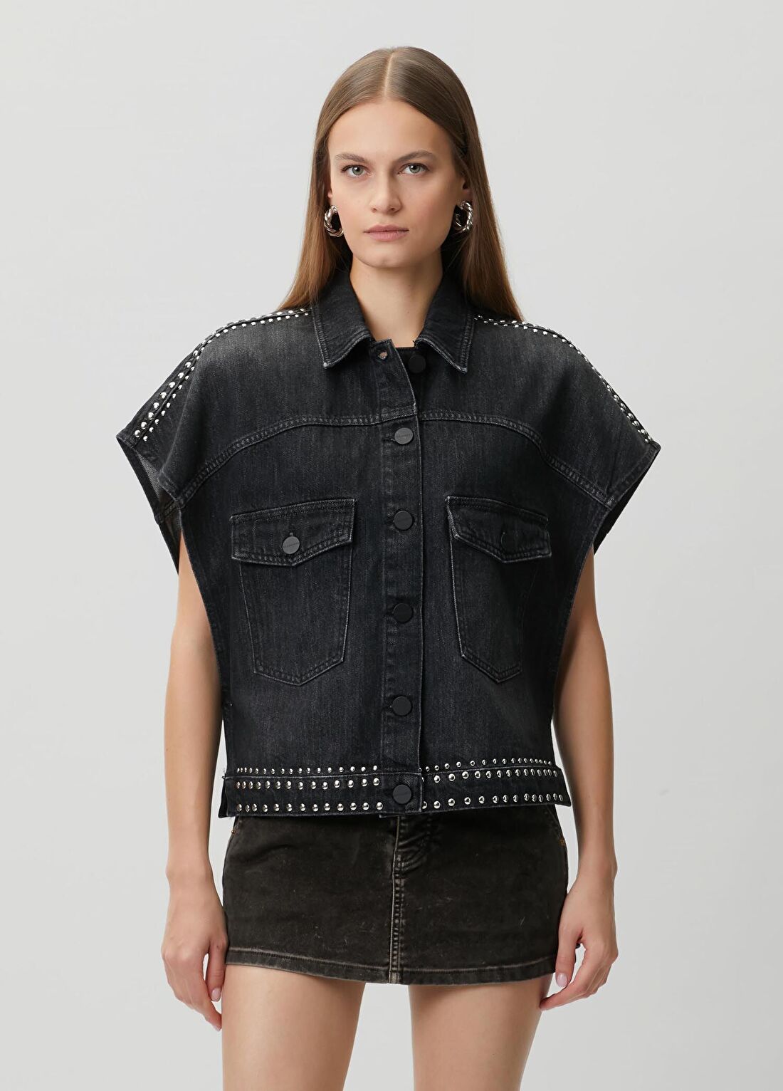 AllSaints Alba Stud Siyah Denim Gömlek