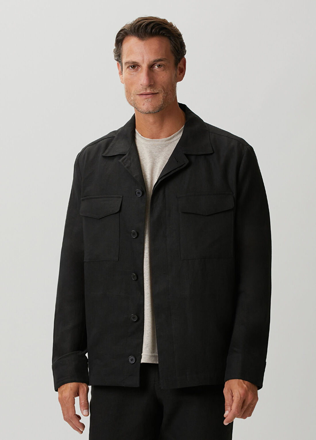 Beymen Collection Siyah Keten Dış Gömlek