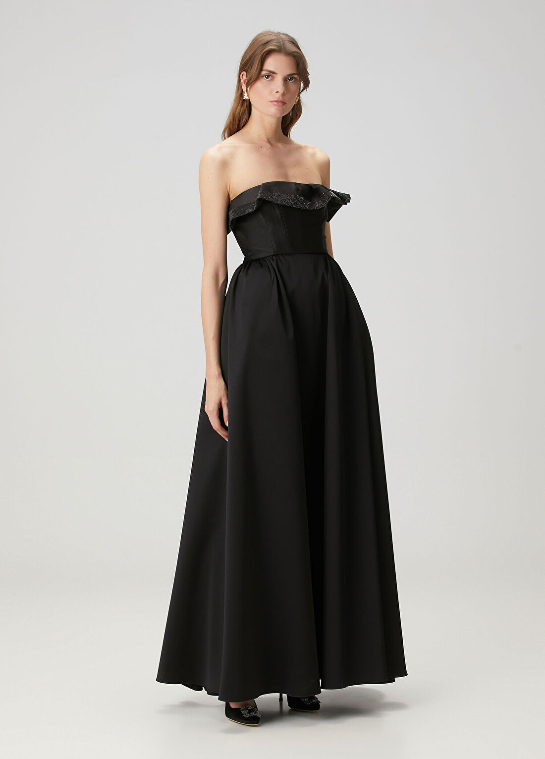 Roland Mouret Siyah Straplez Maksi Abiye Elbise