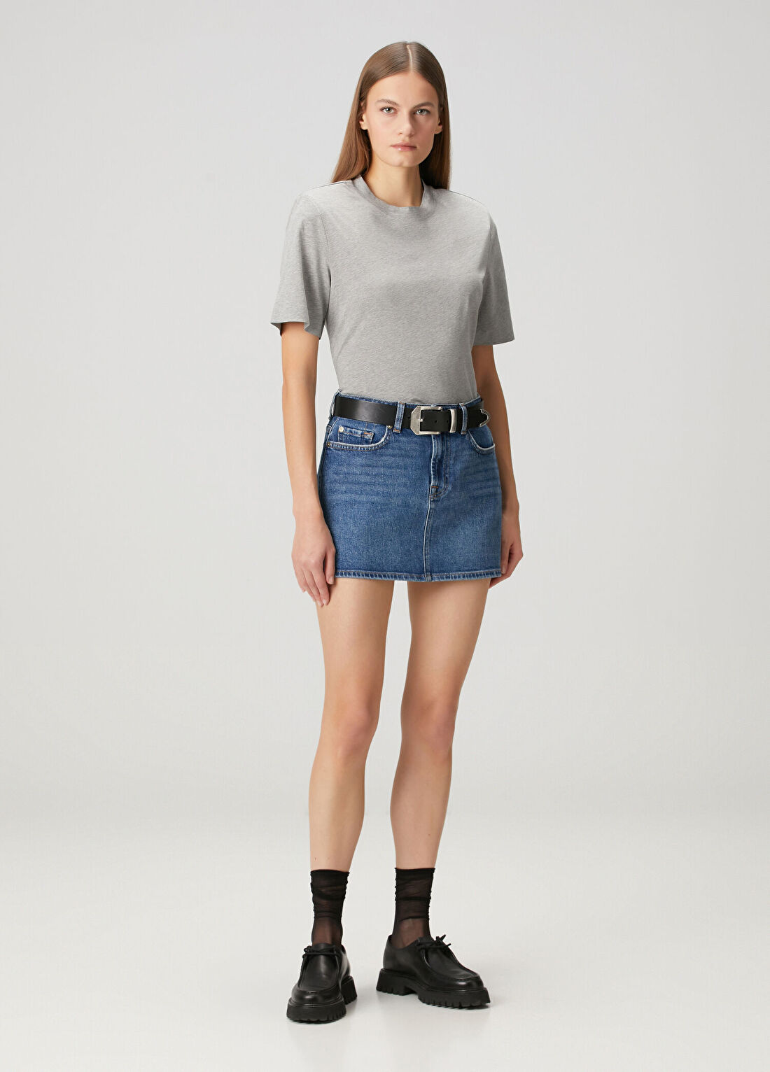 7 For All Mankind Mavi Mini Denim Etek