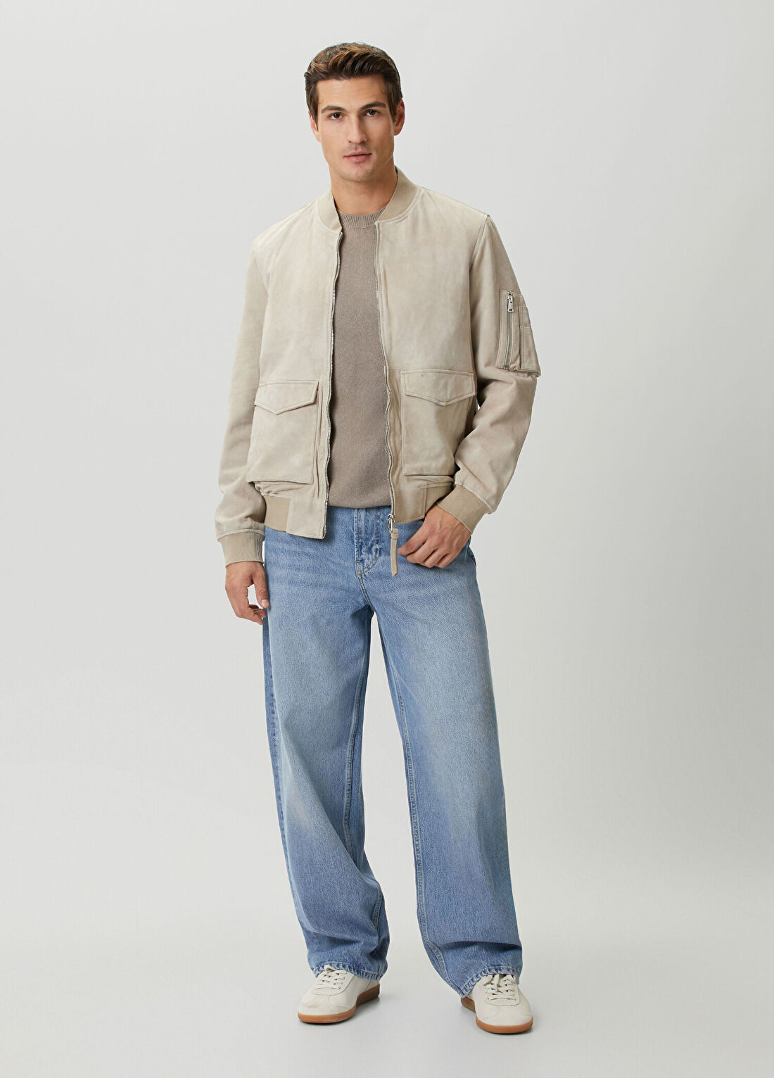 AllSaints Relaxed Fit Rokko Bej Deri Ceket görsel 2