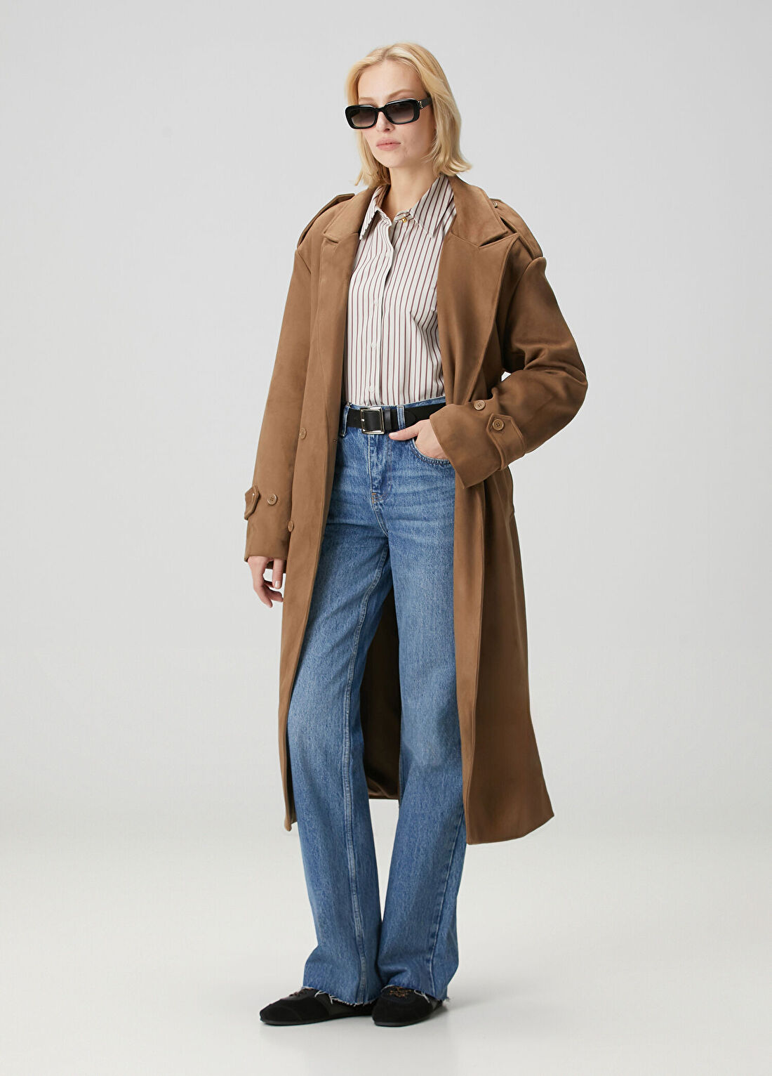 The Frankie Shop Camel Kemer Detaylı Pardösü görsel 2
