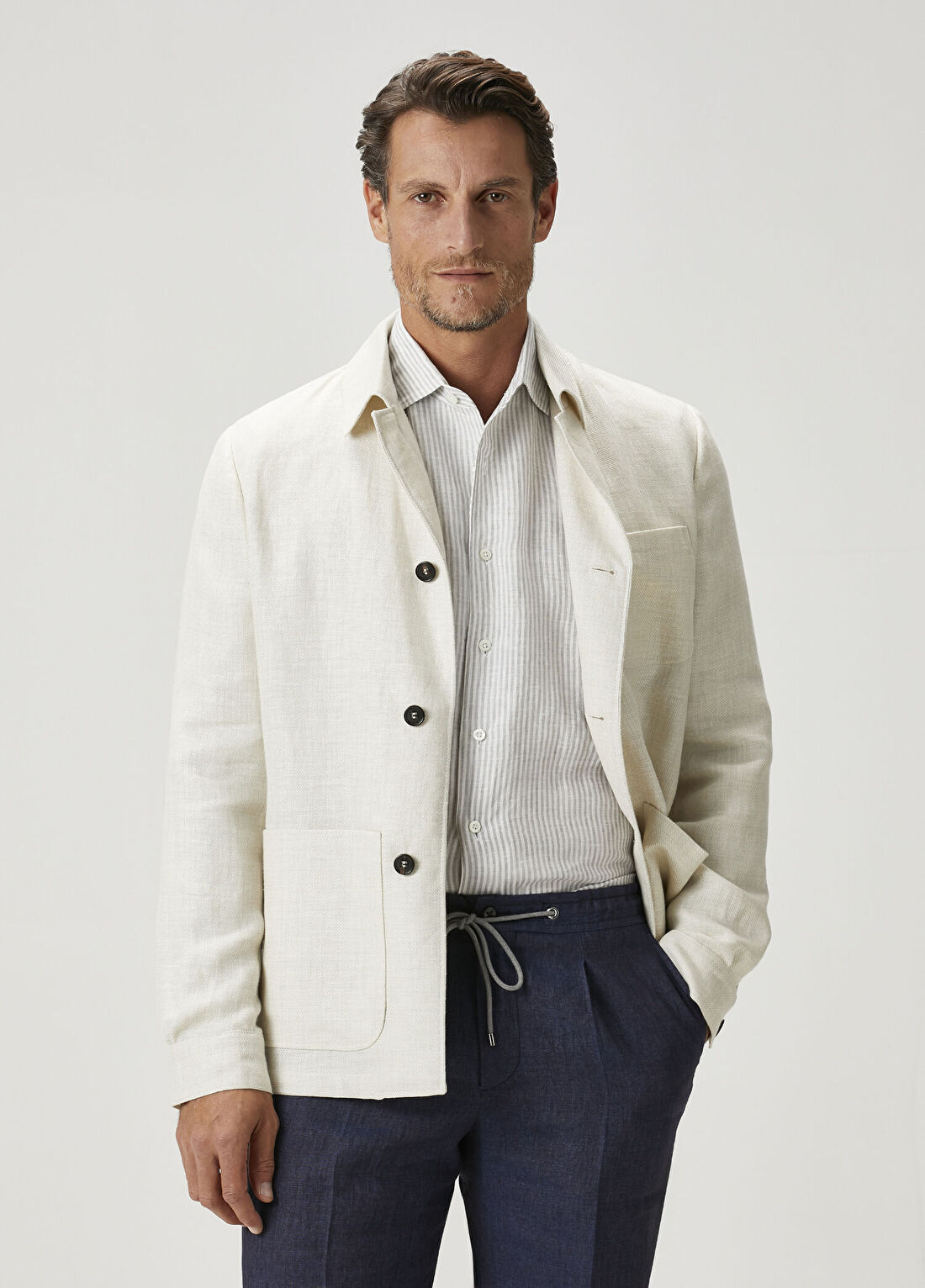 Corneliani Beyaz Keten Ceket