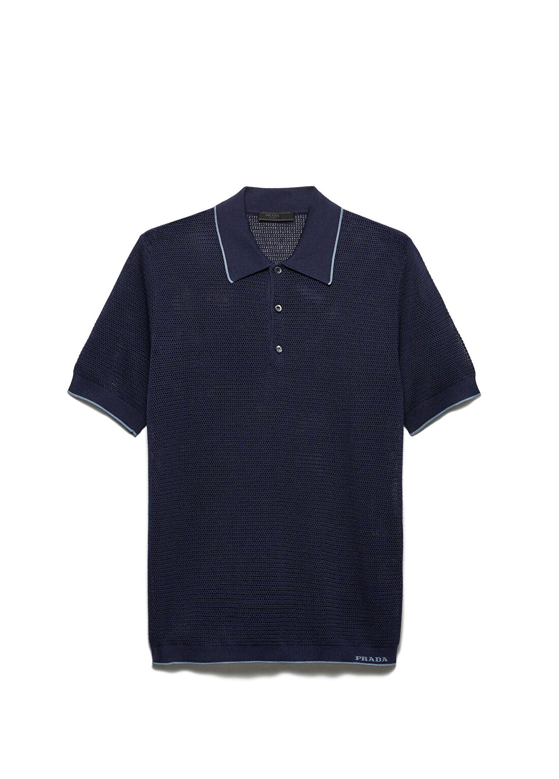 Prada Mavi İpek ve Pamuklu Polo Yaka Kısa Kollu Erkek T-shirt